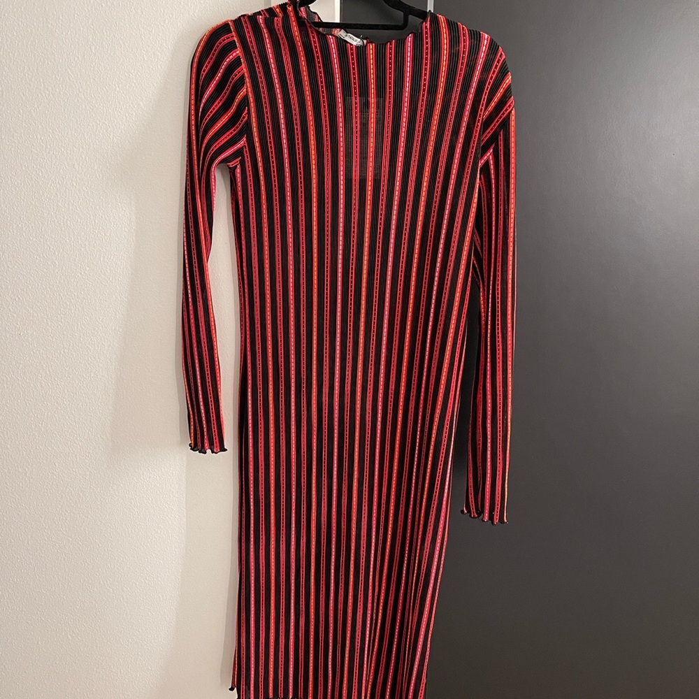 NWT Zara Sheer Red and Black Long Sleeve Dress